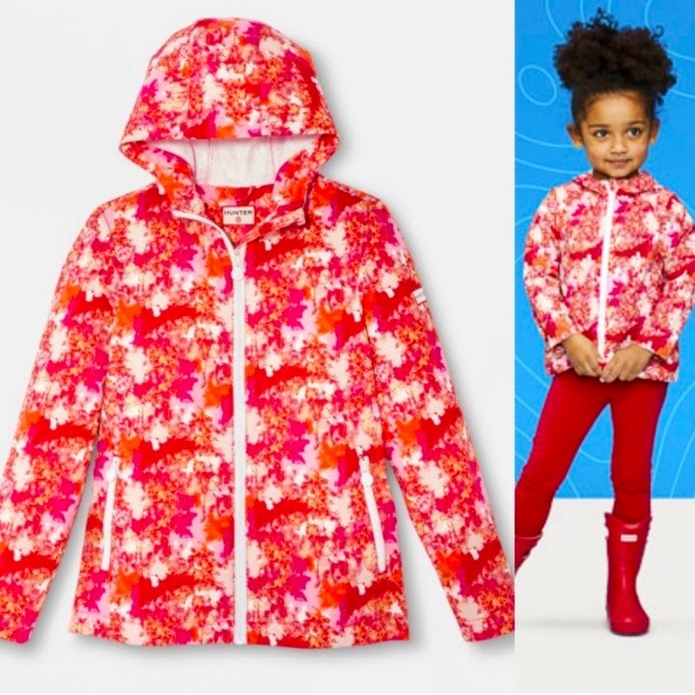 Hunter for Target Full Zip Hooded Rain Jacket Orange Pink Red SZ Youth XL - Picture 2 of 10